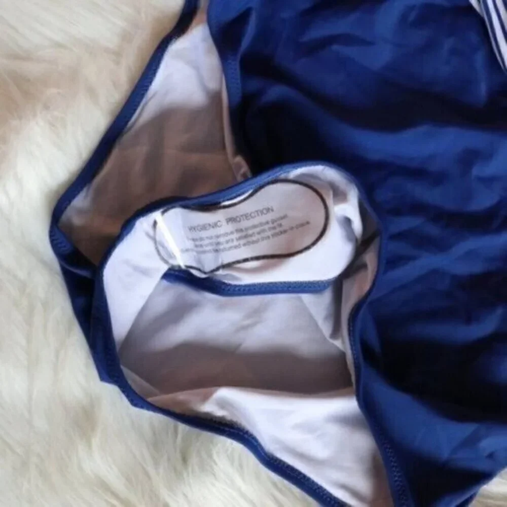 NWT Blue One Piece Bathing Suit Size XXL White Stripe Print